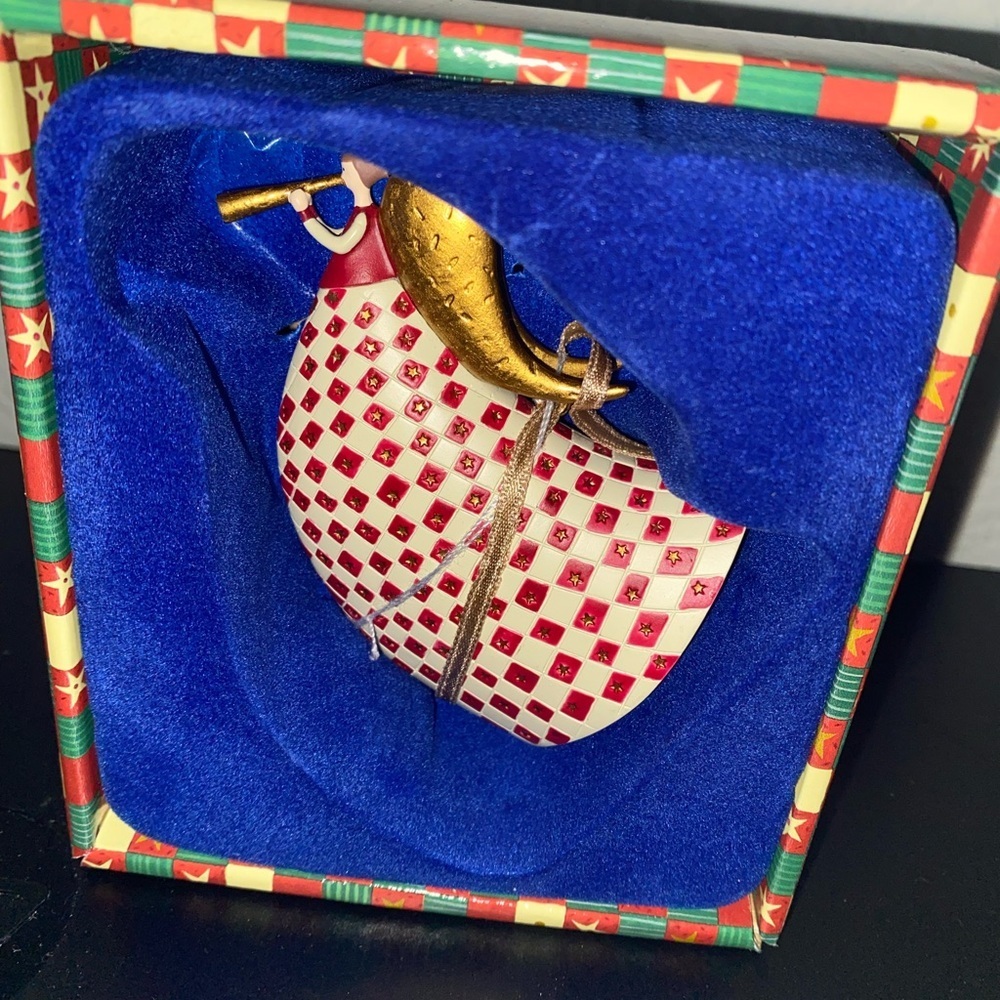 Marcel Schurman Red Cream Checkered Hand Painted Angel  Christmas Ornament 3.5” - Picture 5 of 14